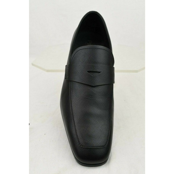 PRADA 2DC127 BLACK SAFFIANO LEATHER LETTERING LOGO PENNY LOAFERS 12 US 13 - Picture 11 of 12